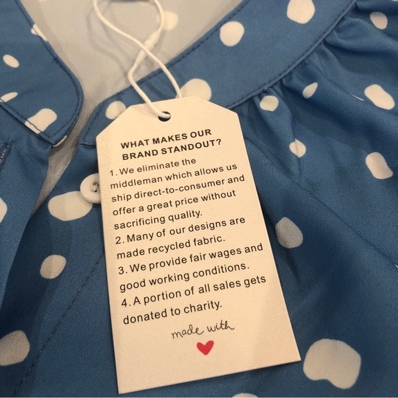 Made With Love NWT Blue White Polka Dot Blouse Button Up M - Picture 4 of 9